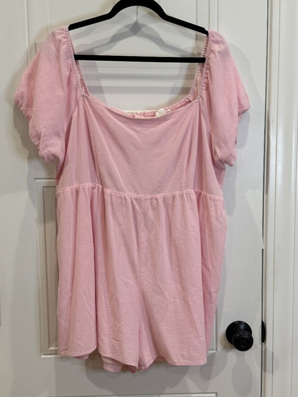 Chic Soul Romper Pink Textured Puff Sleeve Square Neckline 2xl EUC Cottagecore